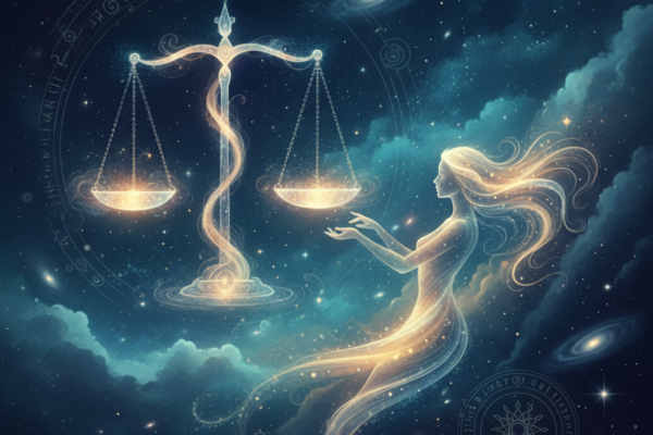 Libra zodiac sign personality traits illustrated with an astrological birth chart
